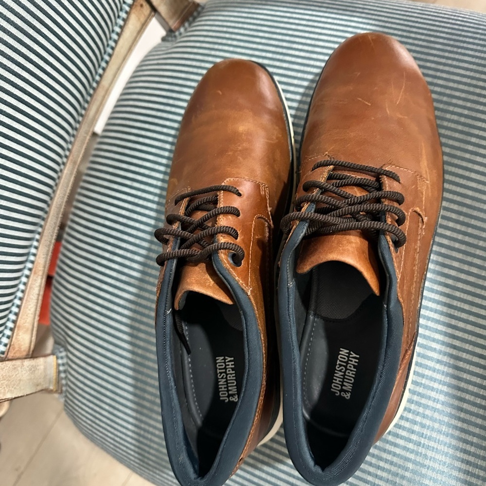 Johnston & Murphy Tan/Brown Leather Derby Lace-Up Shoes - Picture 6 of 7